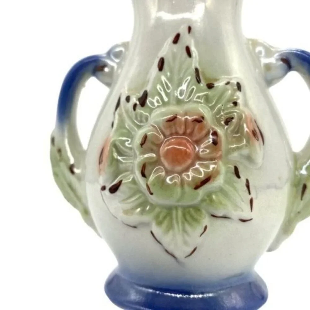 Vintage Lusterware Double Handle Floral Bud Vase Brazil - Picture 3 of 8